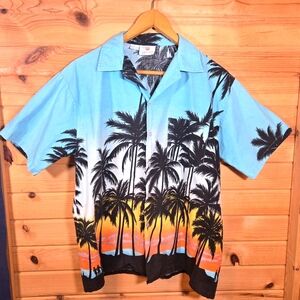 Vintage Windswept Shirt Mens XL Bahamas Hawaiian Graphic Tropical Pocket Sunset